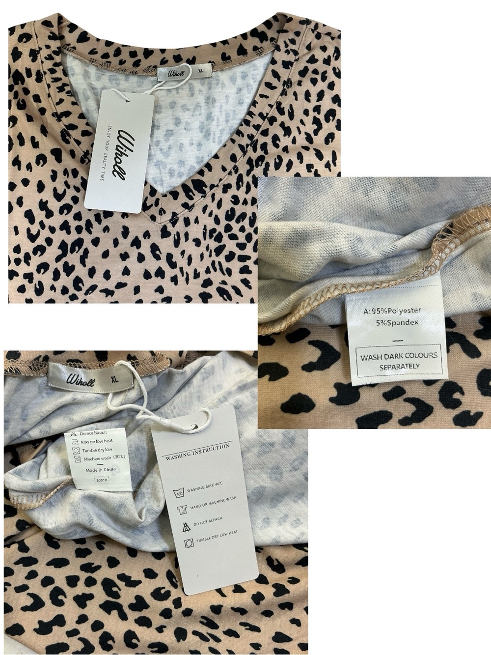 Wiholl Dressy Casual Animal Leopard Print Top V Neck Petal Flutter Sleeve XL - Picture 7 of 16